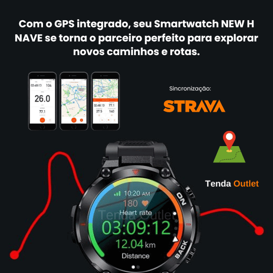 Smartwatch New H Nave GPS Integrado SINC. STRAVA + Pulseira de Brinde